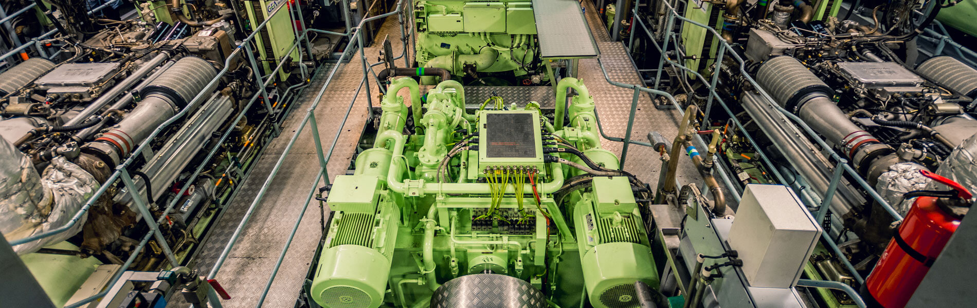 Industrial green ship's engine room